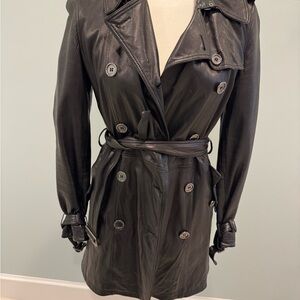 Burberry super soft black leather trench coat